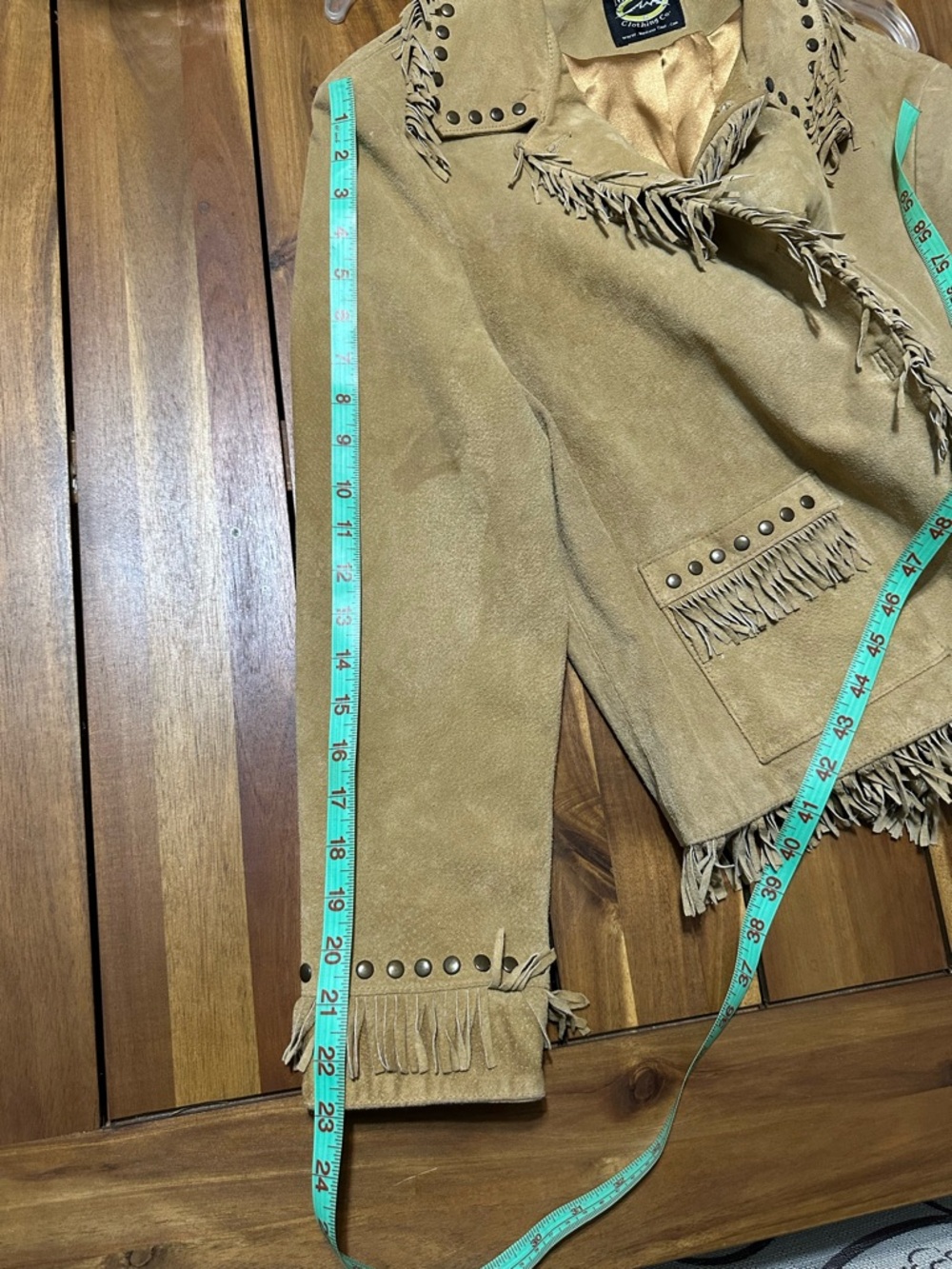 Boho Tan Suede Fringe & Stud Western Leather Jacket - Picture 8 of 9